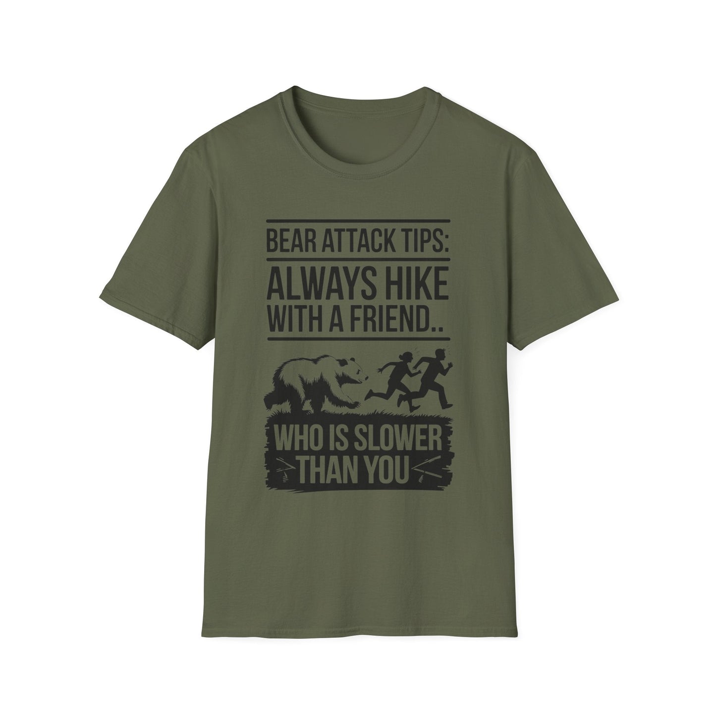 Funny Hiking Tips Unisex T-Shirt - Bear Attack Design