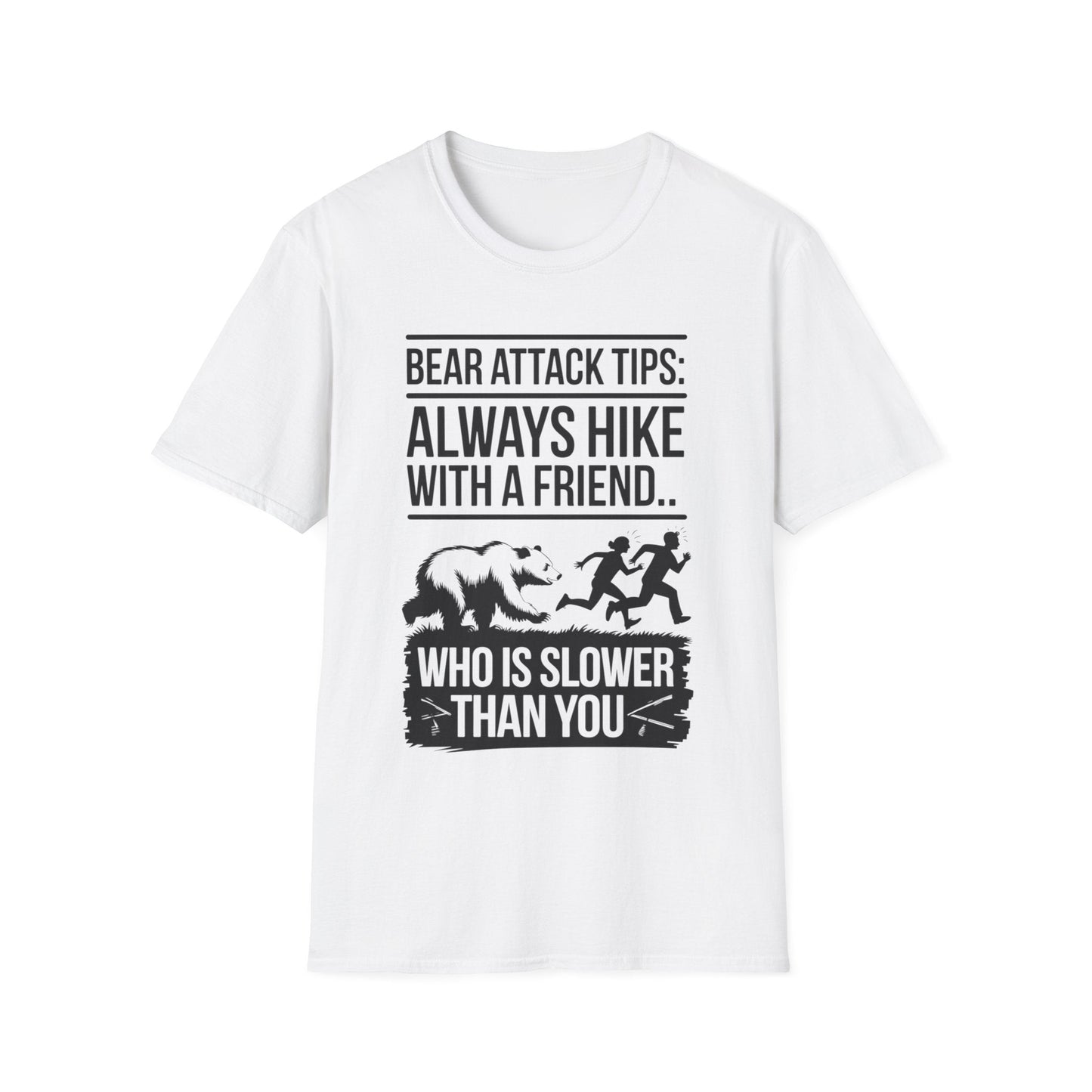 Funny Hiking Tips Unisex T-Shirt - Bear Attack Design