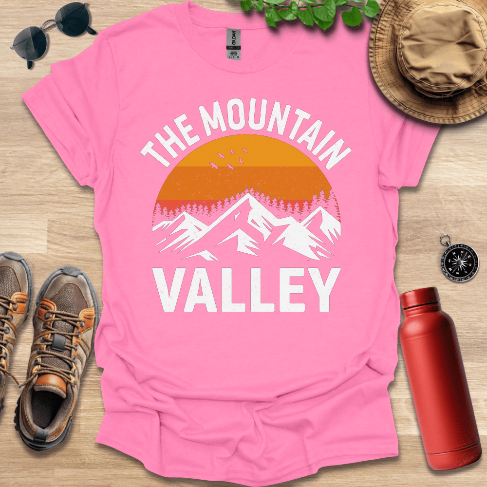 a pink shirt with the words the mountain valley on it