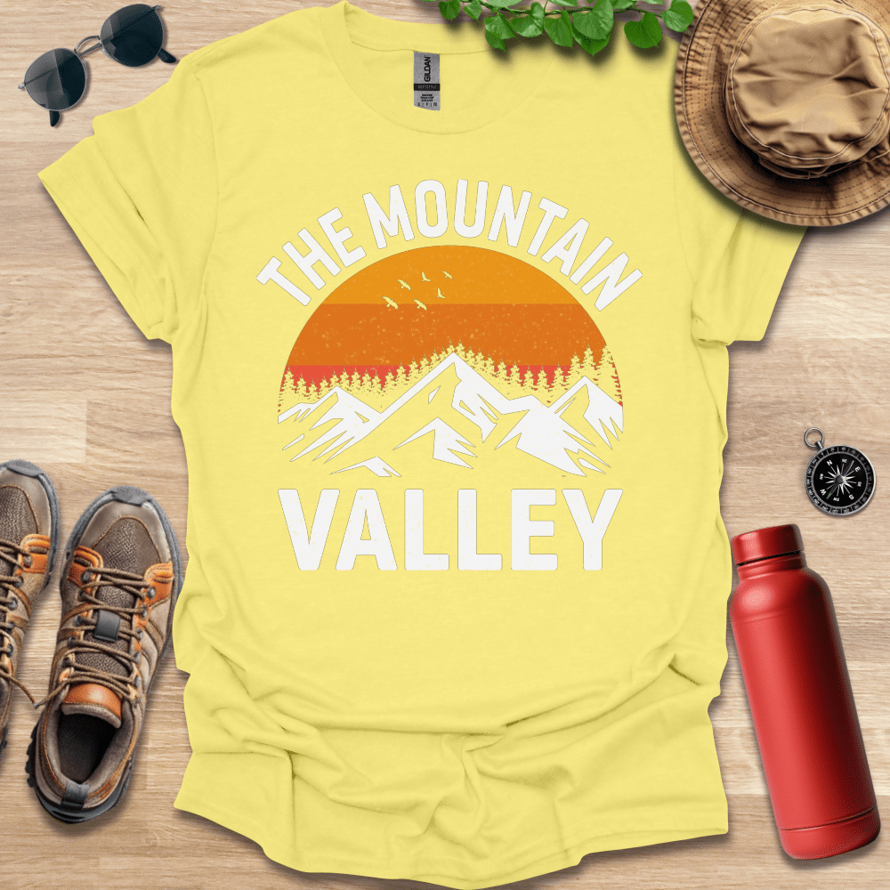 a yellow shirt with the words the mountain valley on it