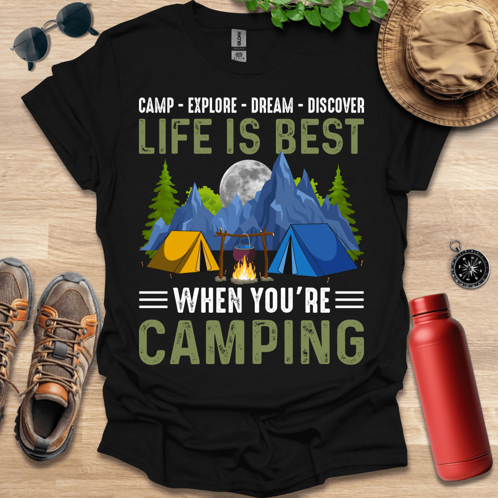 a t - shirt that says camp - explore - dream - discovery life is best