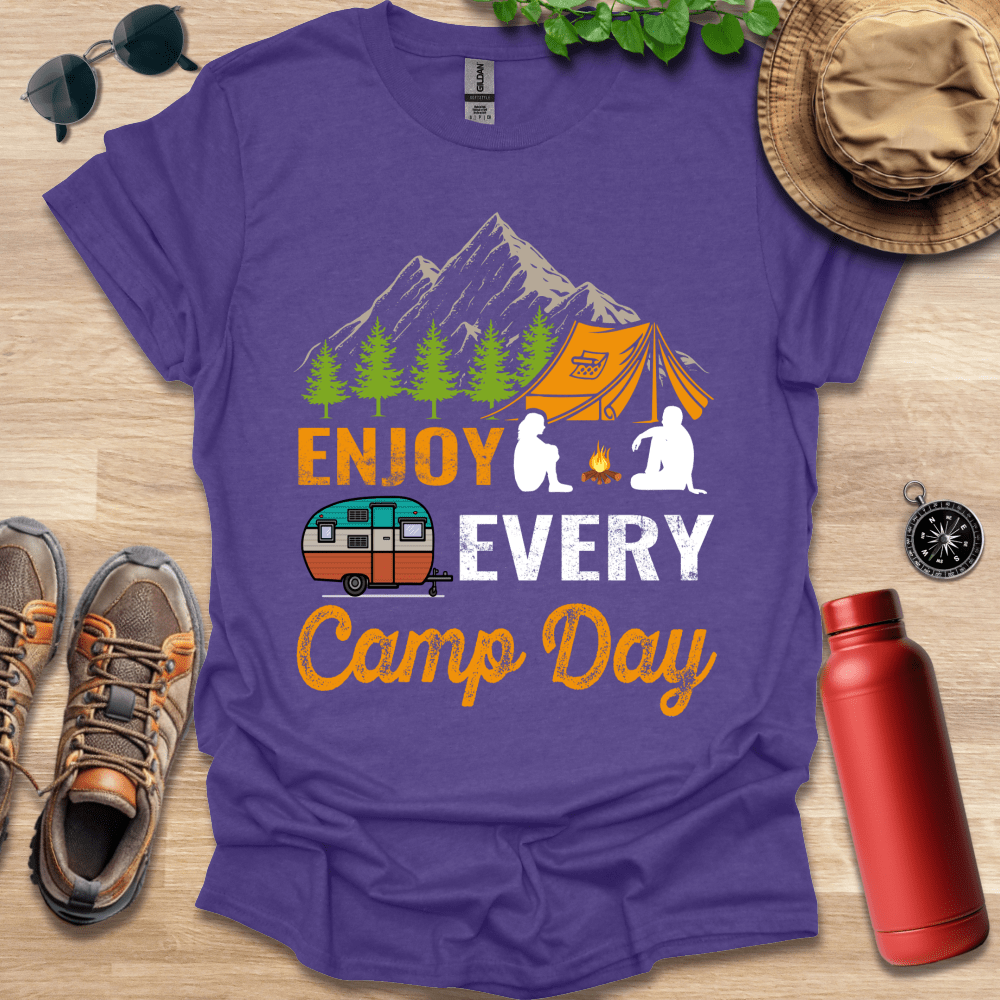 a purple shirt that says enjoy every camp day