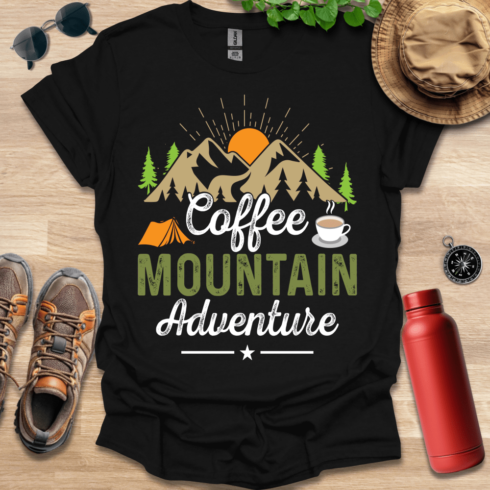 a t - shirt that says coffee mountain adventure