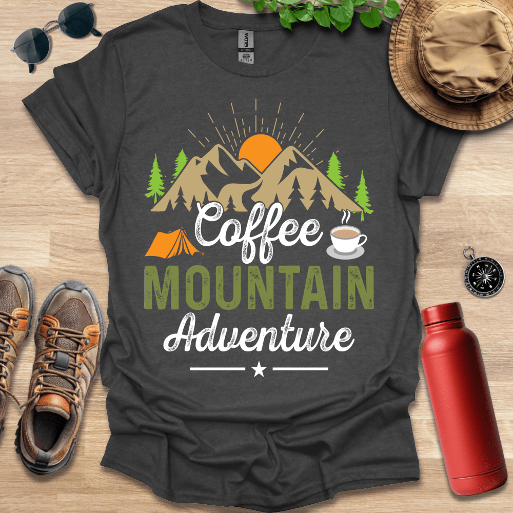 a t - shirt that says coffee mountain adventure