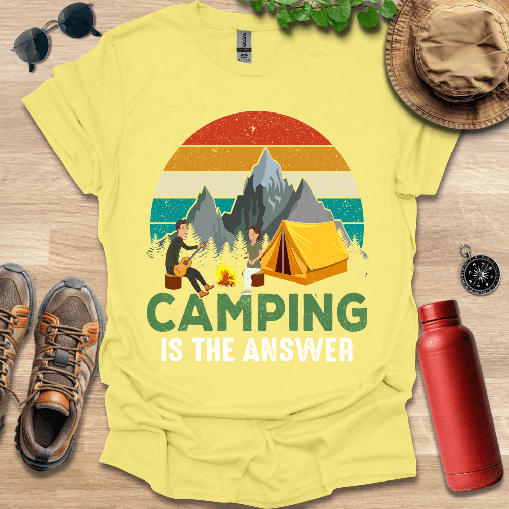 a t - shirt that says camping is the answer