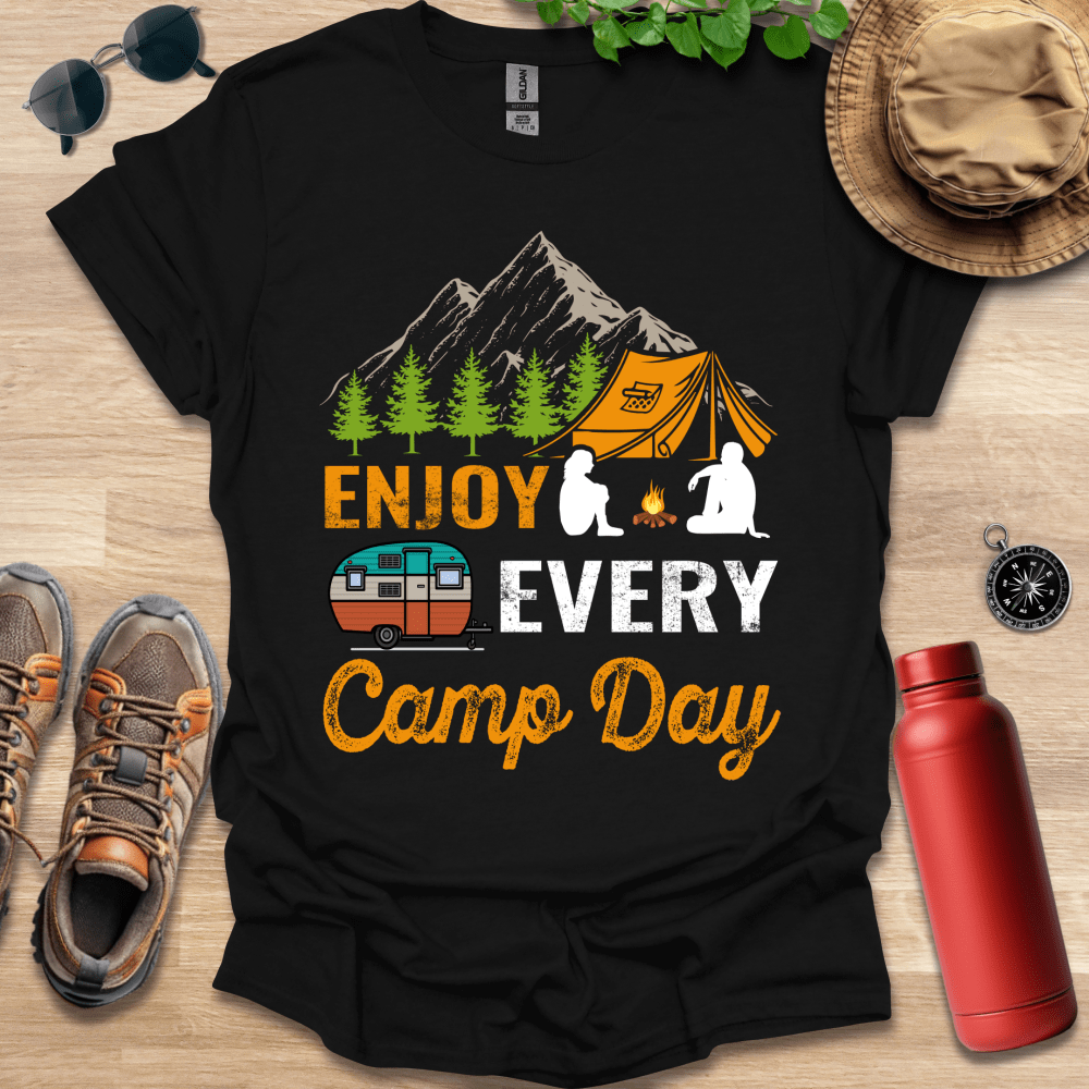 a black shirt that says enjoy every camp day