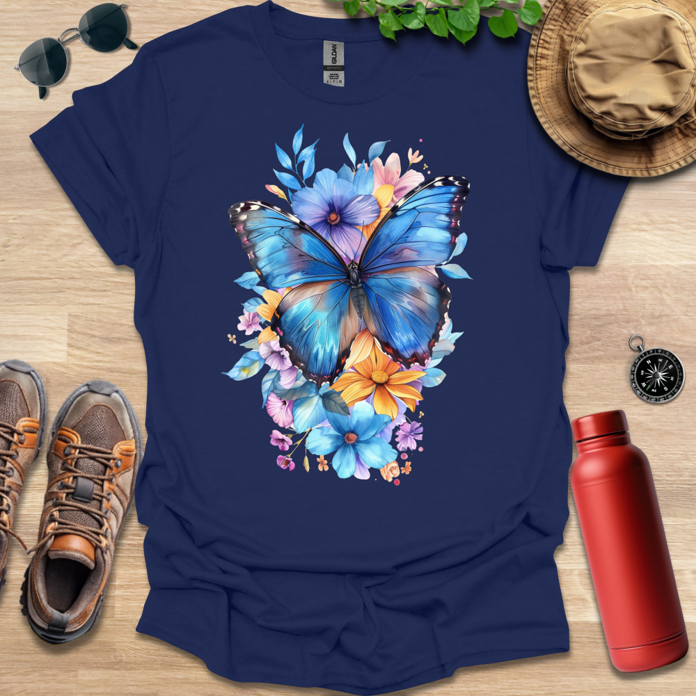 Blue Butterfly Bloom T-Shirt