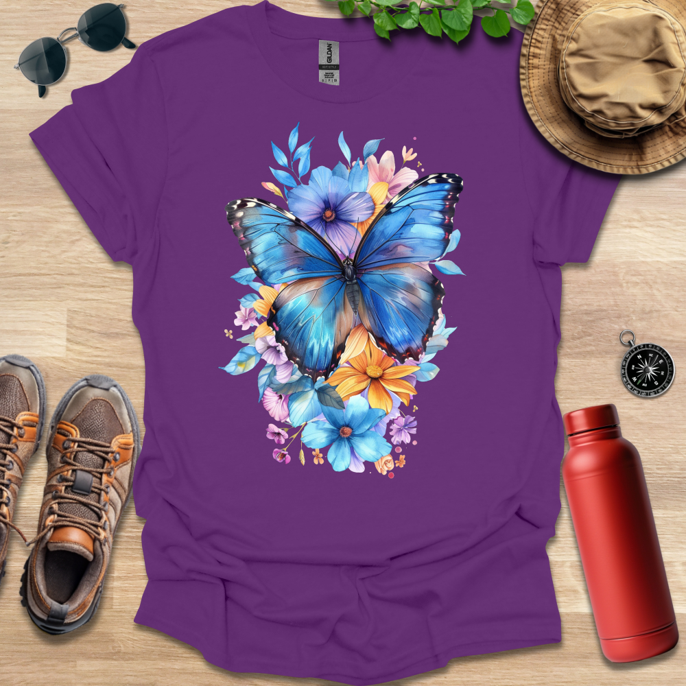 Blue Butterfly Bloom T-Shirt