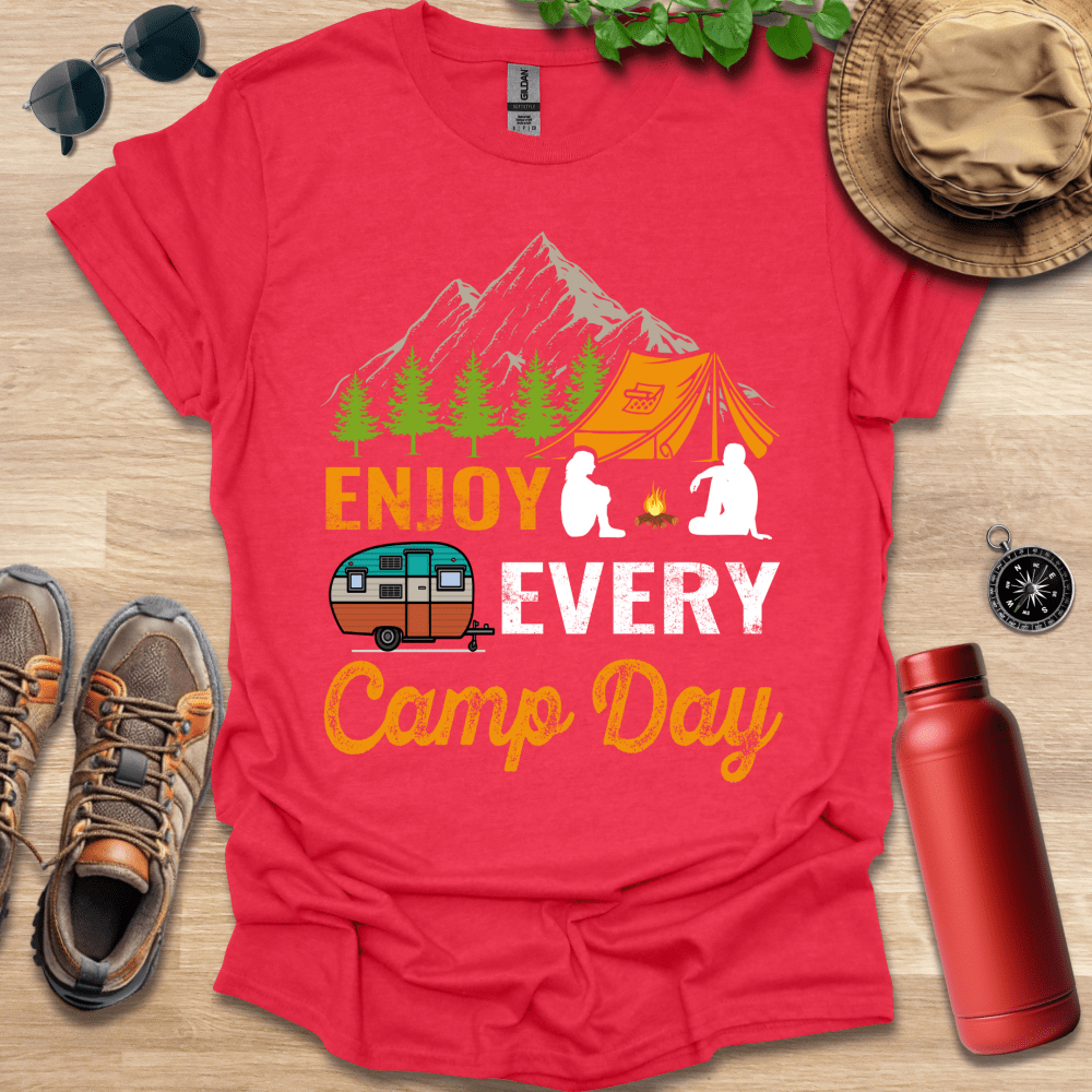 a red shirt that says enjoy every camp day