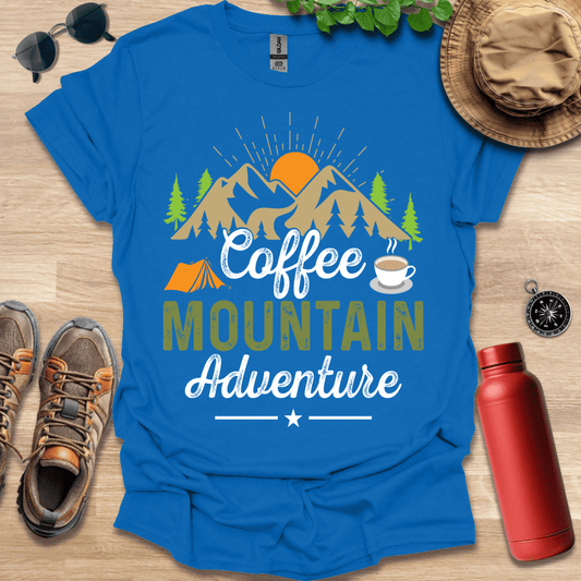 a t - shirt that says coffee mountain adventure